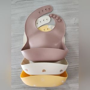 Mushie Silicone Baby Bibs - Set of 3